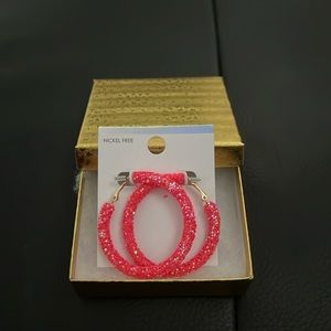Medium Pink Glitter Hoops